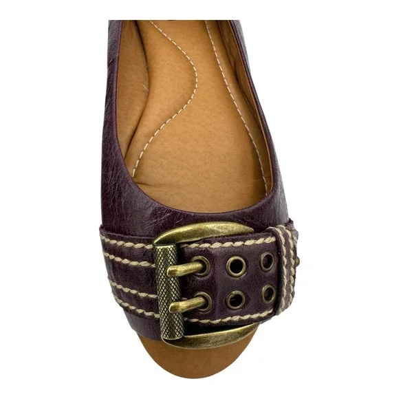 FOSSIL Women Plum Leather Ballet Flats Buckle Detail Casual Shoes Size 7.5 - Picture 3 of 16